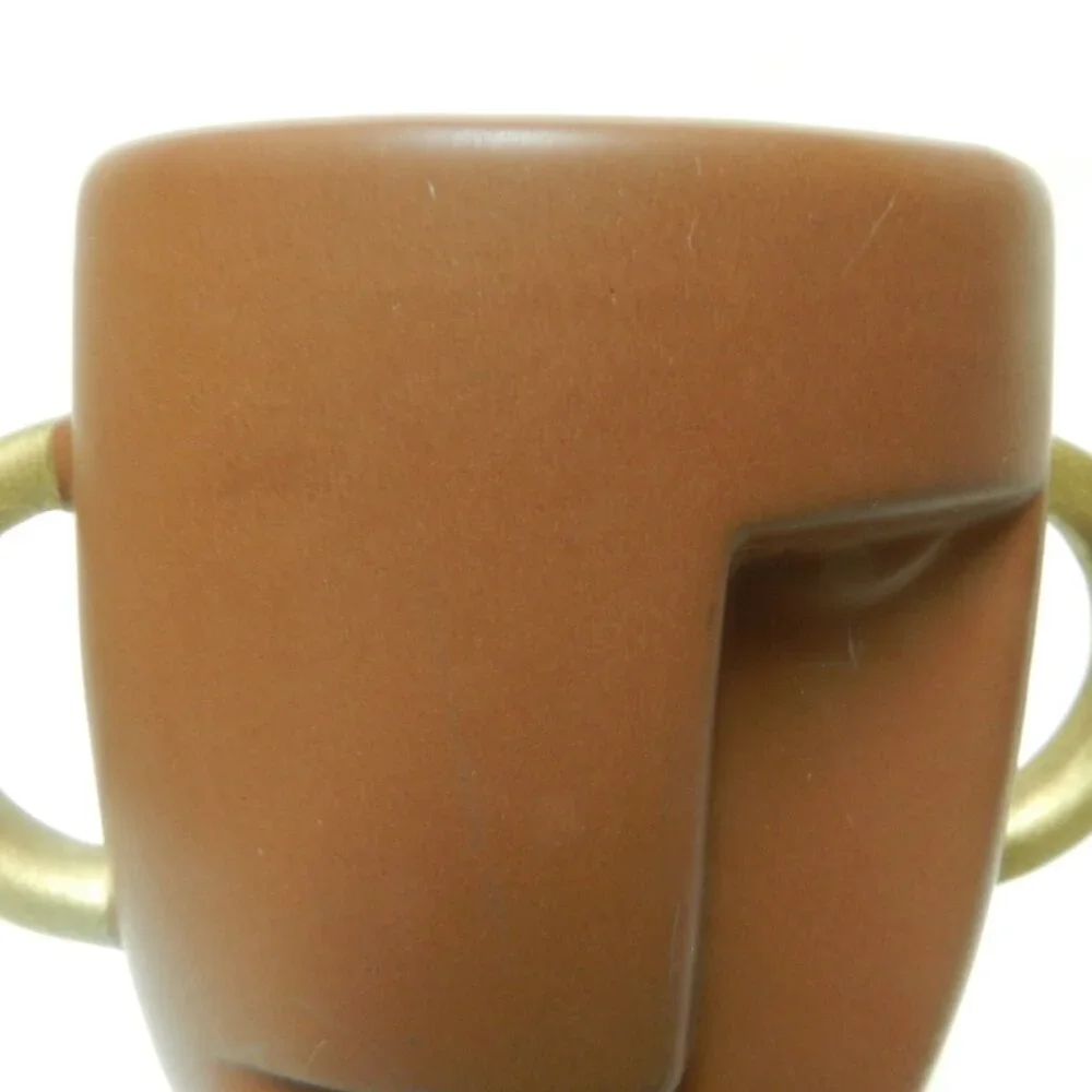Abstract Face Ceramic Vase double handles brown gold 7